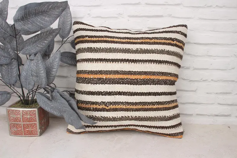 Ethnical Kilim Rug Pillow, Southwestern Pillow, Pillow for Couch, Kilim Cushion Sham, 18x18 White Cushion Cover, Pillow Cover - 1