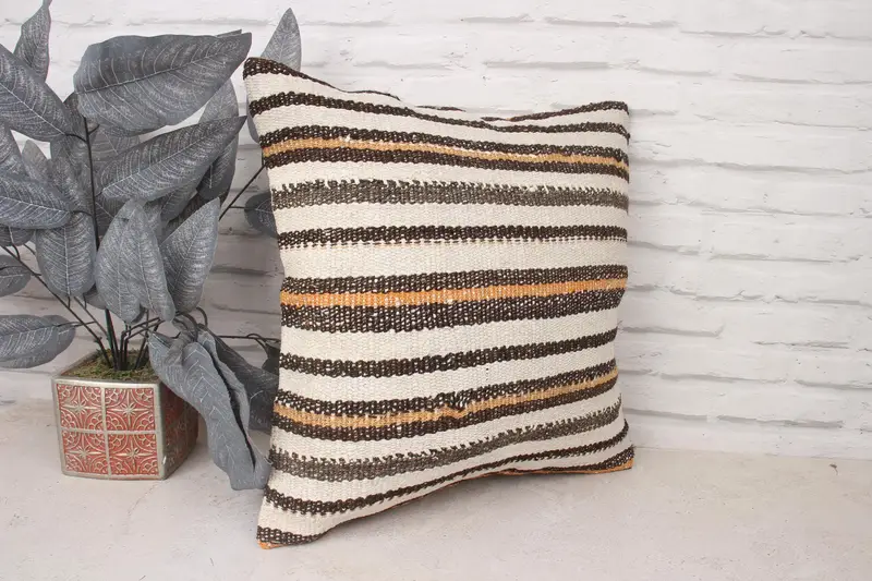 Ethnical Kilim Rug Pillow, Southwestern Pillow, Pillow for Couch, Kilim Cushion Sham, 18x18 White Cushion Cover, Pillow Cover - 3