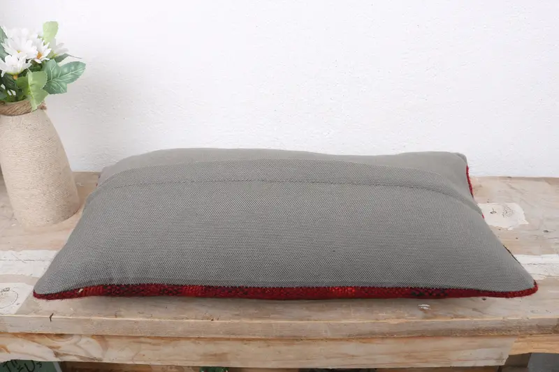 Hippie Throw Cushion Cover, Boho Pillow, Pillow for Couch, Vintage Kilim Pillow, Southwestern Pillow, 8x16 Red Pillow Cover, Pillow Case - 7