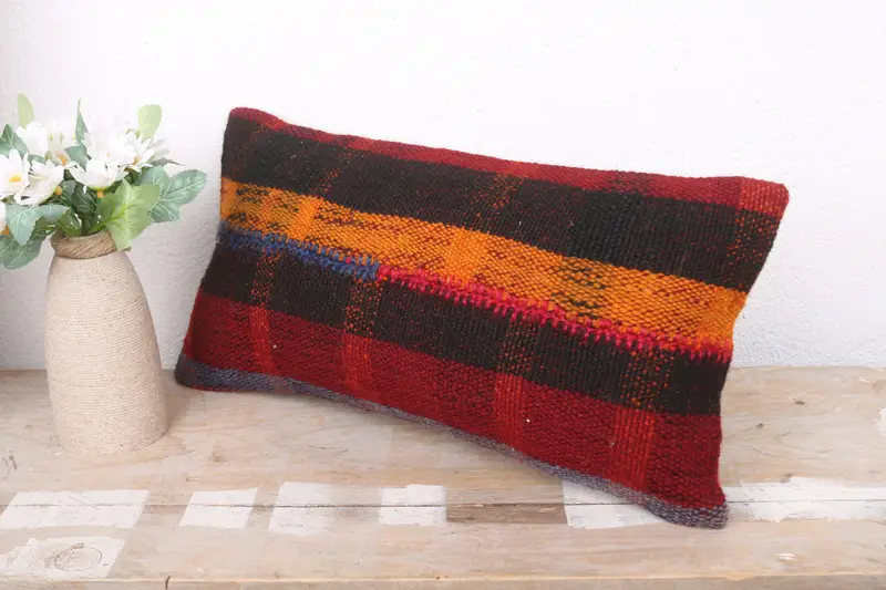 Hippie Throw Cushion Cover, Boho Pillow, Pillow for Couch, Vintage Kilim Pillow, Southwestern Pillow, 8x16 Red Pillow Cover, Pillow Case - 4