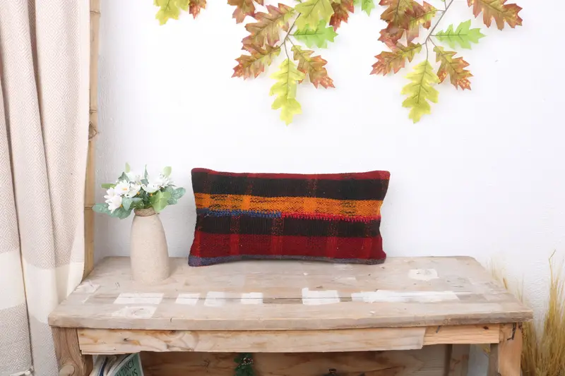 Hippie Throw Cushion Cover, Boho Pillow, Pillow for Couch, Vintage Kilim Pillow, Southwestern Pillow, 8x16 Red Pillow Cover, Pillow Case - 1