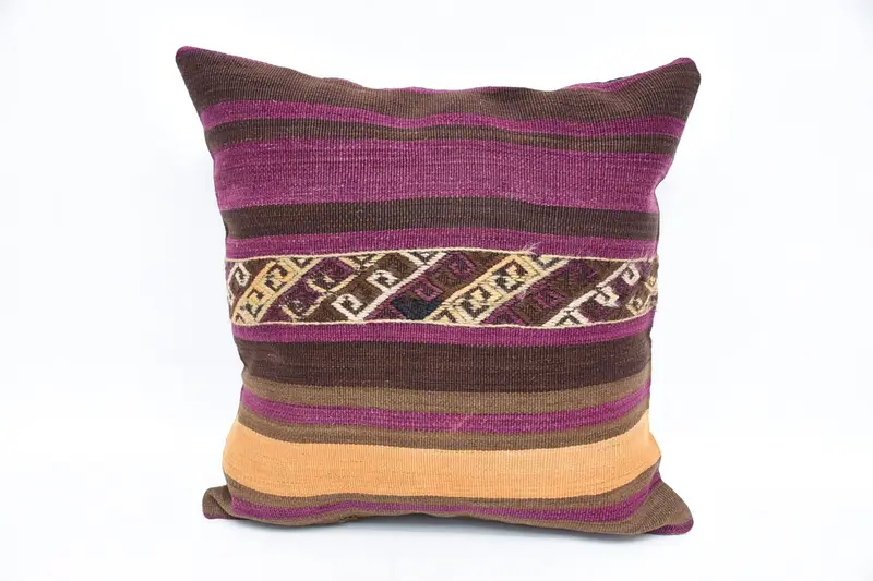 Square Throw Cushion Cover, Vintage Pillow, 20x20 Brown Pillow Sham, Throw Kilim Pillow, Pillow Sham, Interior Designer Pillow - 1