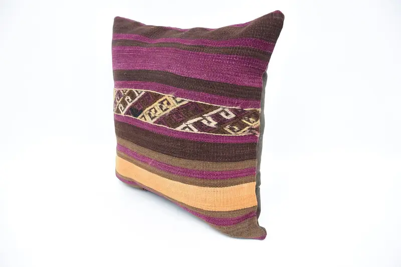 Square Throw Cushion Cover, Vintage Pillow, 20x20 Brown Pillow Sham, Throw Kilim Pillow, Pillow Sham, Interior Designer Pillow - 4