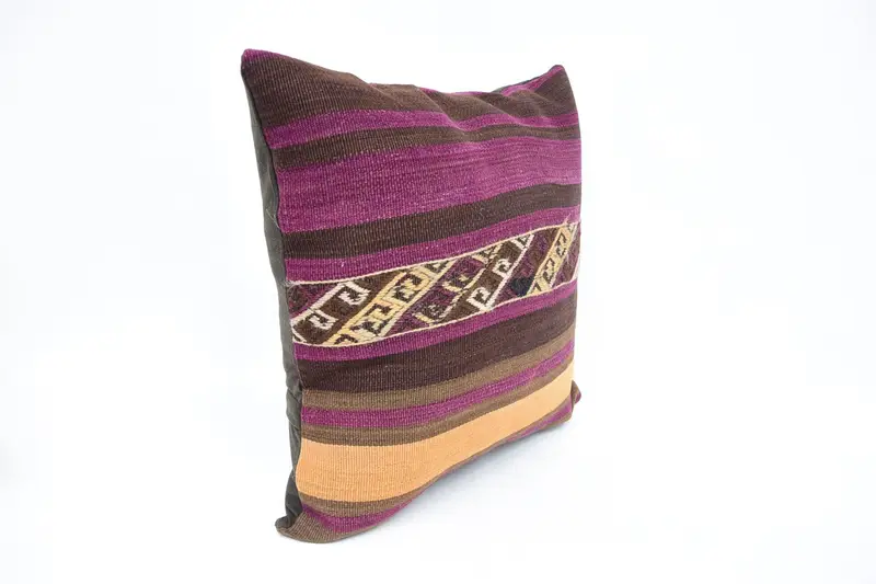 Square Throw Cushion Cover, Vintage Pillow, 20x20 Brown Pillow Sham, Throw Kilim Pillow, Pillow Sham, Interior Designer Pillow - 3