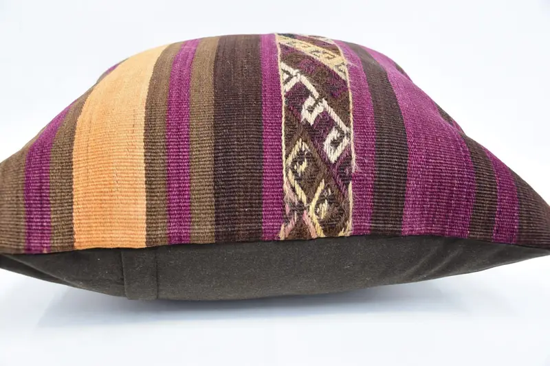 Square Throw Cushion Cover, Vintage Pillow, 20x20 Brown Pillow Sham, Throw Kilim Pillow, Pillow Sham, Interior Designer Pillow - 5