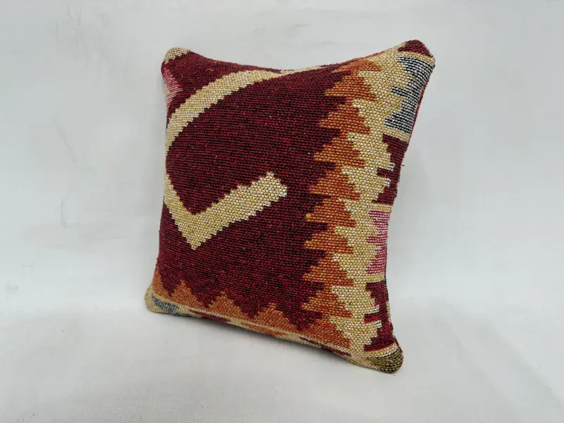 Interior Designer Pillow, Throw Kilim Pillow, Ikat Pillow, Pillow Case, Toss Pillow Case, Kilim Cushion Sham, 16x16 Red Cushion Cover - 4
