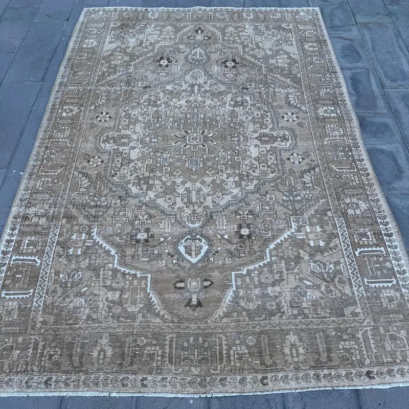 Turkish Vintage Rug, 6.8x9.7 ft Oushak Rug, Gray Blue Oriental Rug - 1