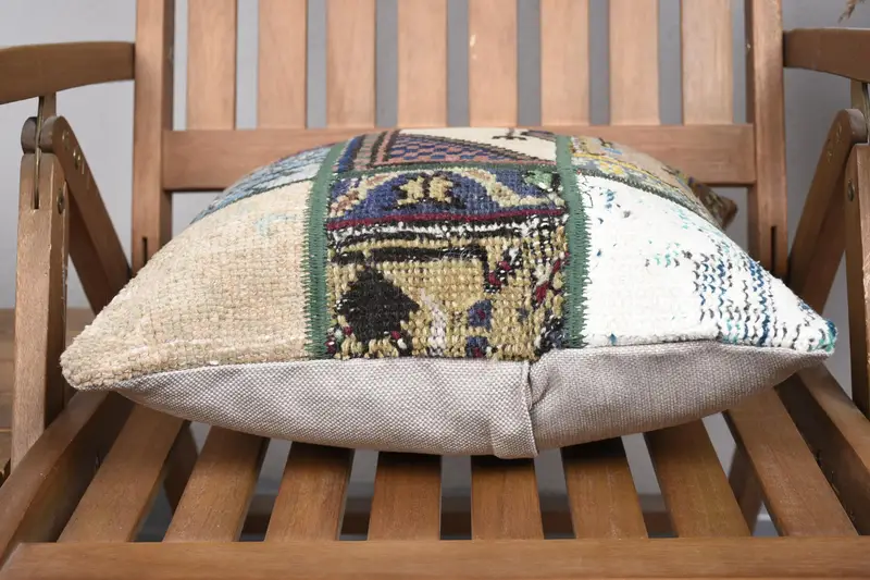 Pillow for Couch, Office Chair Cushion, Gift Pillow, Vintage Kilim Pillow, Cushion Case, Accent Pillow Sham, 16x16 Beige Pillow Cover - 5