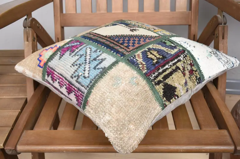 Pillow for Couch, Office Chair Cushion, Gift Pillow, Vintage Kilim Pillow, Cushion Case, Accent Pillow Sham, 16x16 Beige Pillow Cover - 4