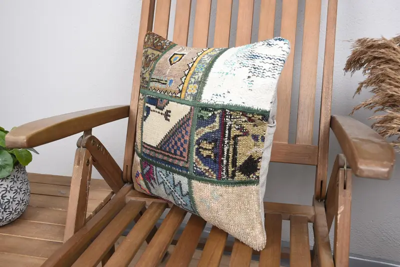 Pillow for Couch, Office Chair Cushion, Gift Pillow, Vintage Kilim Pillow, Cushion Case, Accent Pillow Sham, 16x16 Beige Pillow Cover - 3