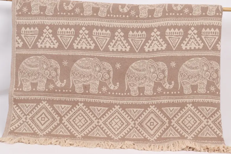 Woven Blanket, Turkish Throw Blanket, 96x92 Cotton Elephant Design Towel, Bridal Shower Gift, Home Decor Gifts, Turkish Bedcover, Bridesmaid Gifts - 1