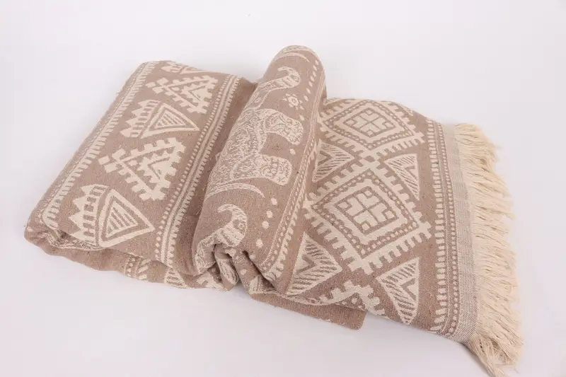 Woven Blanket, Turkish Throw Blanket, 96x92 Cotton Elephant Design Towel, Bridal Shower Gift, Home Decor Gifts, Turkish Bedcover, Bridesmaid Gifts - 7