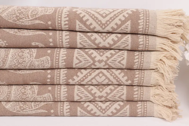 Woven Blanket, Turkish Throw Blanket, 96x92 Cotton Elephant Design Towel, Bridal Shower Gift, Home Decor Gifts, Turkish Bedcover, Bridesmaid Gifts - 4