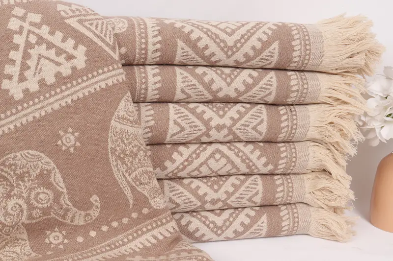 Woven Blanket, Turkish Throw Blanket, 96x92 Cotton Elephant Design Towel, Bridal Shower Gift, Home Decor Gifts, Turkish Bedcover, Bridesmaid Gifts - 2