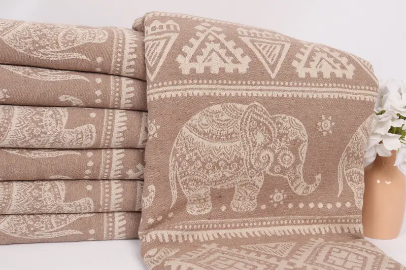 Woven Blanket, Turkish Throw Blanket, 96x92 Cotton Elephant Design Towel, Bridal Shower Gift, Home Decor Gifts, Turkish Bedcover, Bridesmaid Gifts - 3