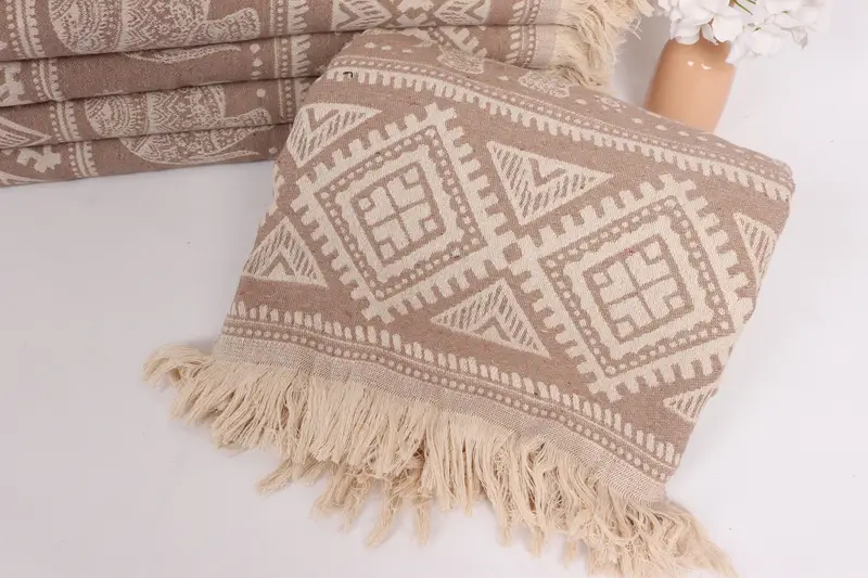Woven Blanket, Turkish Throw Blanket, 96x92 Cotton Elephant Design Towel, Bridal Shower Gift, Home Decor Gifts, Turkish Bedcover, Bridesmaid Gifts - 5