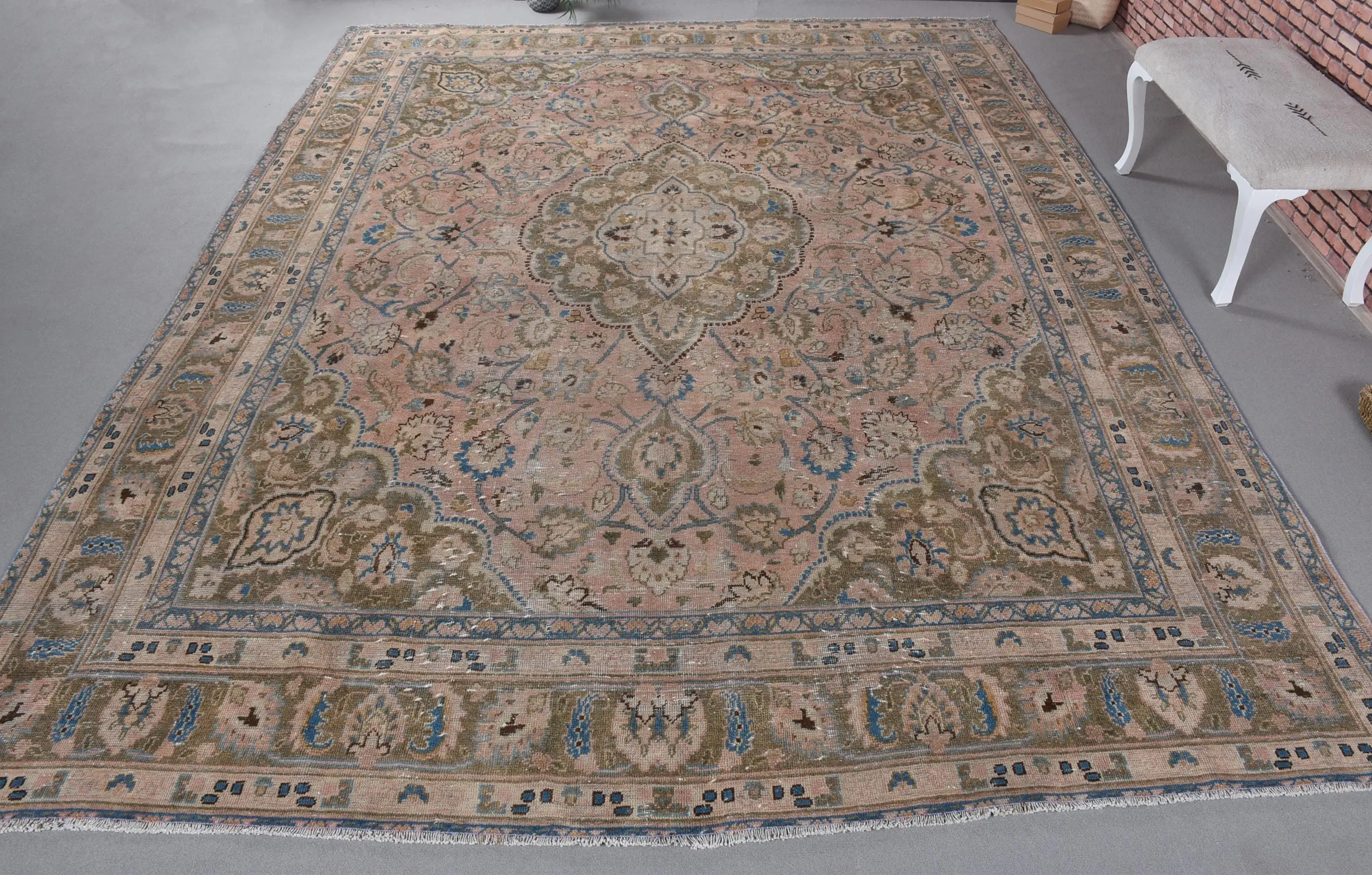 Vintage Turkish Oversize Rug 9.7x12.6 ft (297x384 cm), Brown Ikat Rug - 1