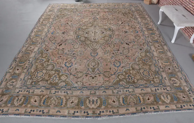 Turuncu & Mavi İkat Halı, 9,7x12,6 ft Şık Dekor