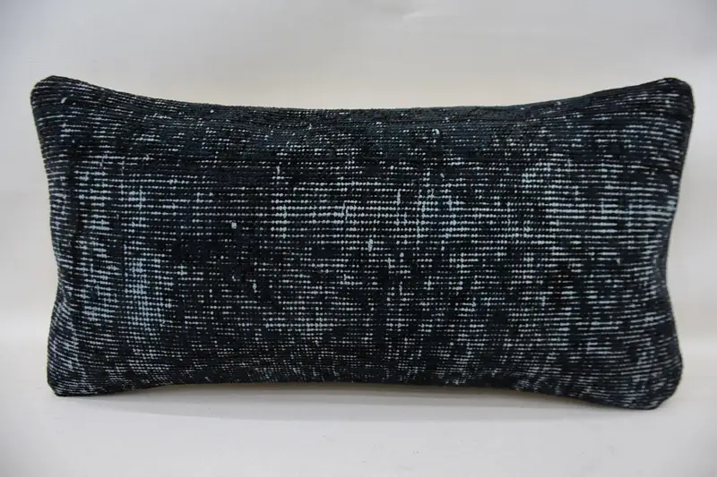 Turkish Rectangle Blue Pillow, 12x24 inch Antique Cushion Cover - 1