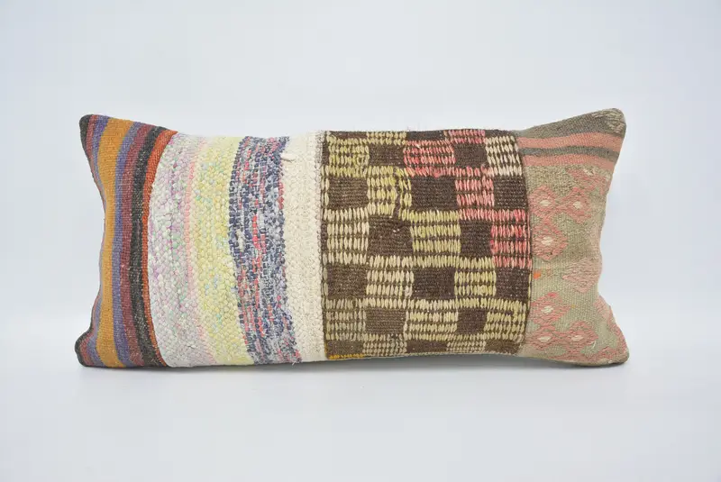 One Of A Kind Cushion Case, Vintage Kilim Pillow, Cushion, Antique Pillows, 12x24 Brown Pillow Sham, Vintage Pillow, Bench Pillow Cover - 1