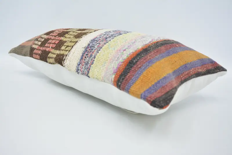 One Of A Kind Cushion Case, Vintage Kilim Pillow, Cushion, Antique Pillows, 12x24 Brown Pillow Sham, Vintage Pillow, Bench Pillow Cover - 6