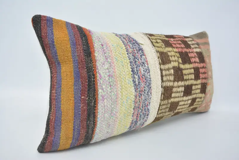 One Of A Kind Cushion Case, Vintage Kilim Pillow, Cushion, Antique Pillows, 12x24 Brown Pillow Sham, Vintage Pillow, Bench Pillow Cover - 3