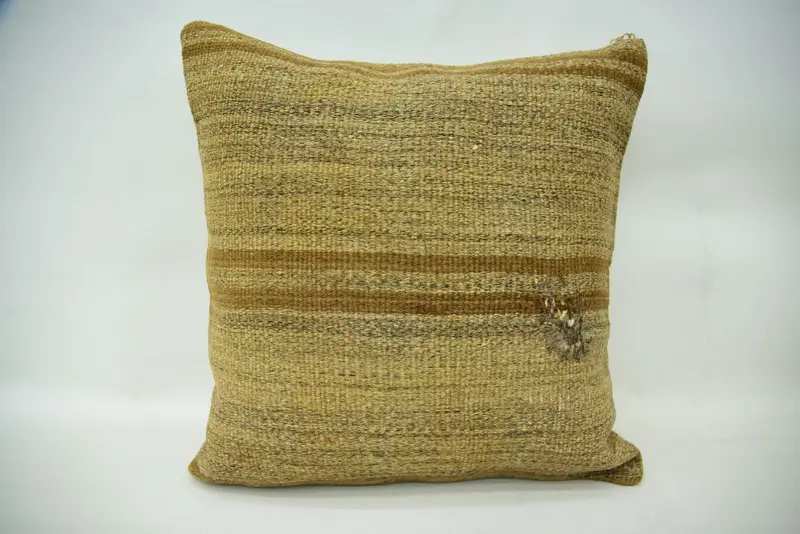Square Throw Striped Cushion Cover, Antique Beige 46x46 cm Pillow Sham - 1