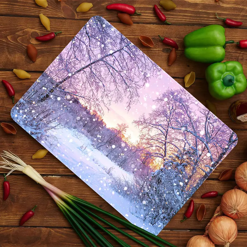 Snow-Inspired Glass Cutting Board with Tempered Safety and Anti-Slip Feet