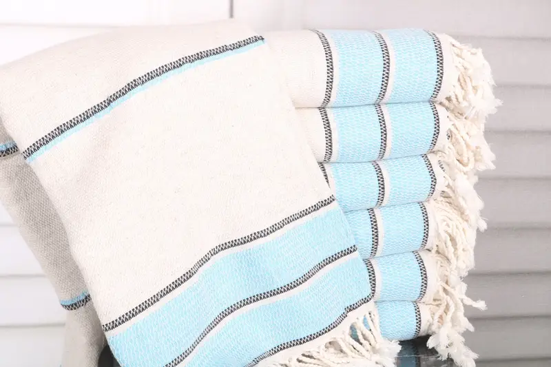 Striped Towel Monogram Turkish Cotton Turquoise, 36x71 Inches