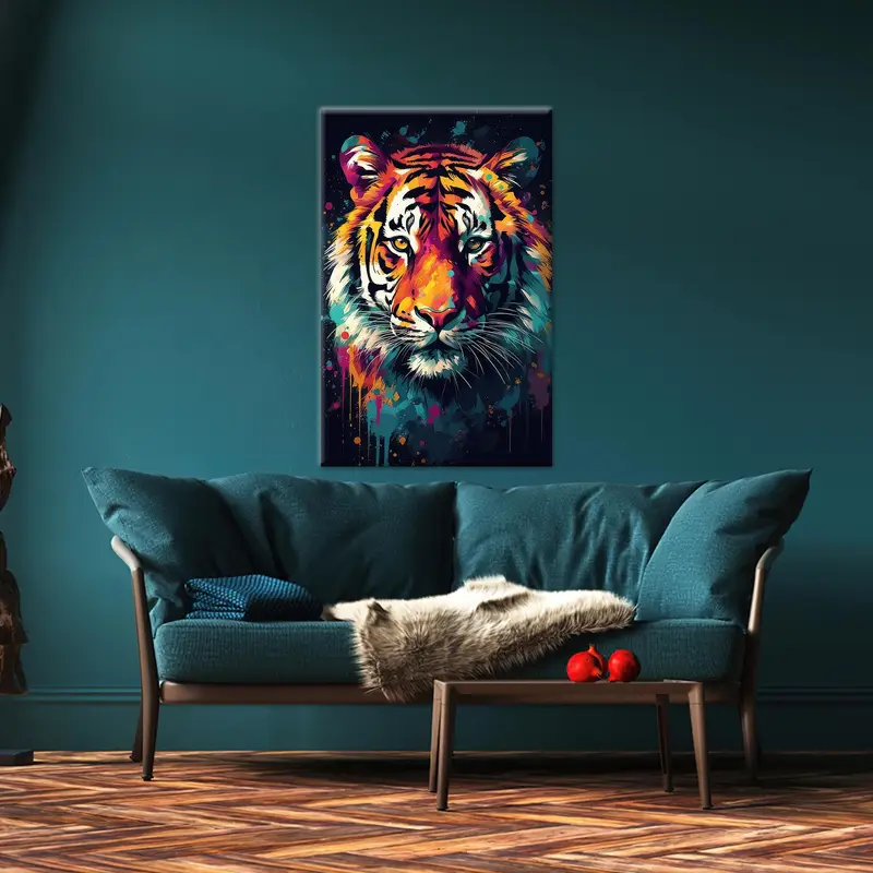 Moderne abstrakte Tiger-Leinwand: Trendiges, farbenfrohes Geschenk für Tigerliebhaber