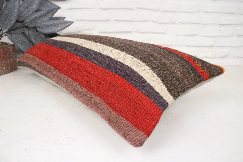 Boho Pillow, Pillow Sham, Anatolian Pillow Case, Decorative Bolster Cushion Cover, Pillow for Sofa, Aztec Cushion, Kilim Pillow, 12x24 Brown Cushion - 6