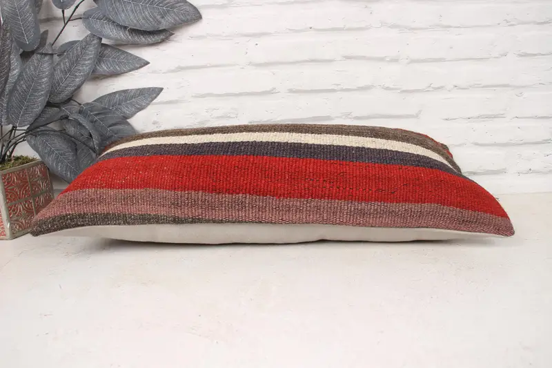 Boho Pillow, Pillow Sham, Anatolian Pillow Case, Decorative Bolster Cushion Cover, Pillow for Sofa, Aztec Cushion, Kilim Pillow, 12x24 Brown Cushion - 5