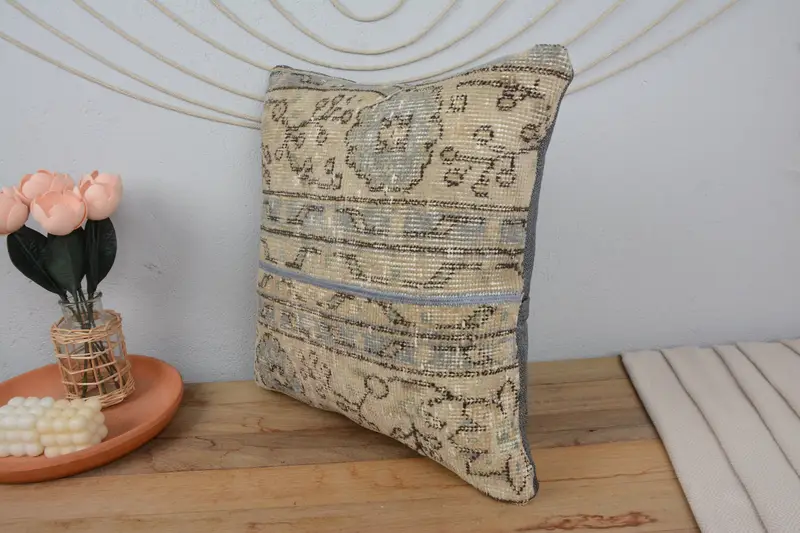 20x20 Beige Pillow Cover, Cushion Case, Natural Cushion, Outdoor Pillow Case, Boho Pillow, Kilim Pillow, Ethnical Kilim Rug Pillow - 4