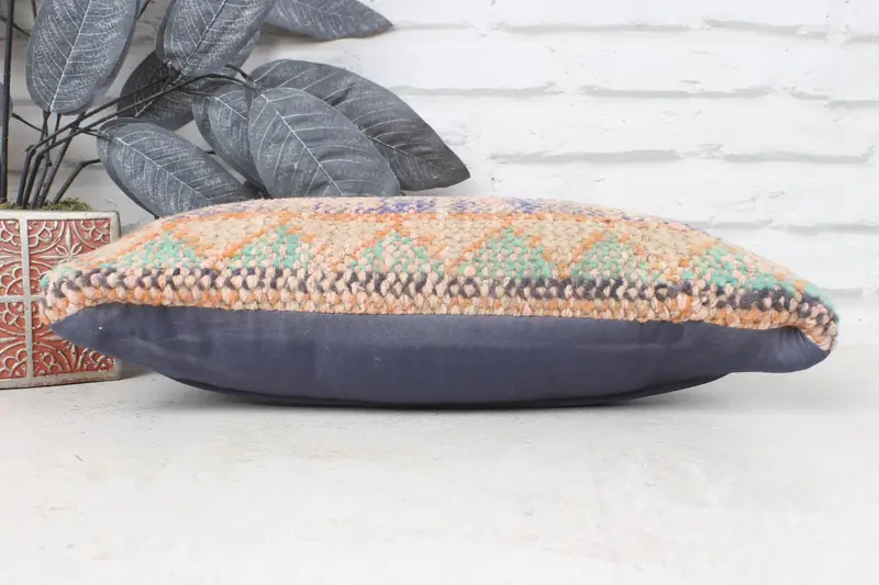 Handmade Throw Cushion, Turkish Kilim Pillow, Vintage Kilim Pillow, 8x16 Orange Cushion, Pillow for Sofa, Pillow Cover, Chair Cushion, Tribal Pillow - 5