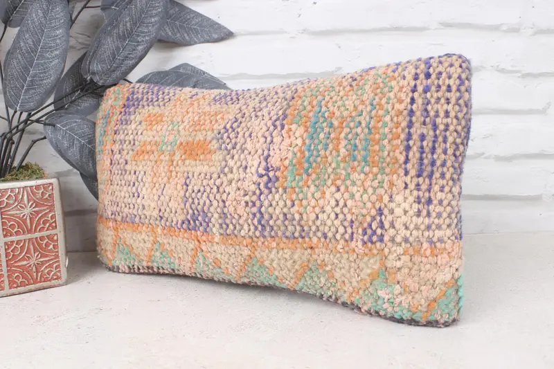 Handmade Throw Cushion, Turkish Kilim Pillow, Vintage Kilim Pillow, 8x16 Orange Cushion, Pillow for Sofa, Pillow Cover, Chair Cushion, Tribal Pillow - 4