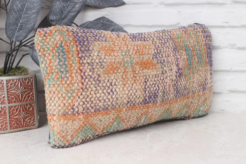 Handmade Throw Cushion, Turkish Kilim Pillow, Vintage Kilim Pillow, 8x16 Orange Cushion, Pillow for Sofa, Pillow Cover, Chair Cushion, Tribal Pillow - 3