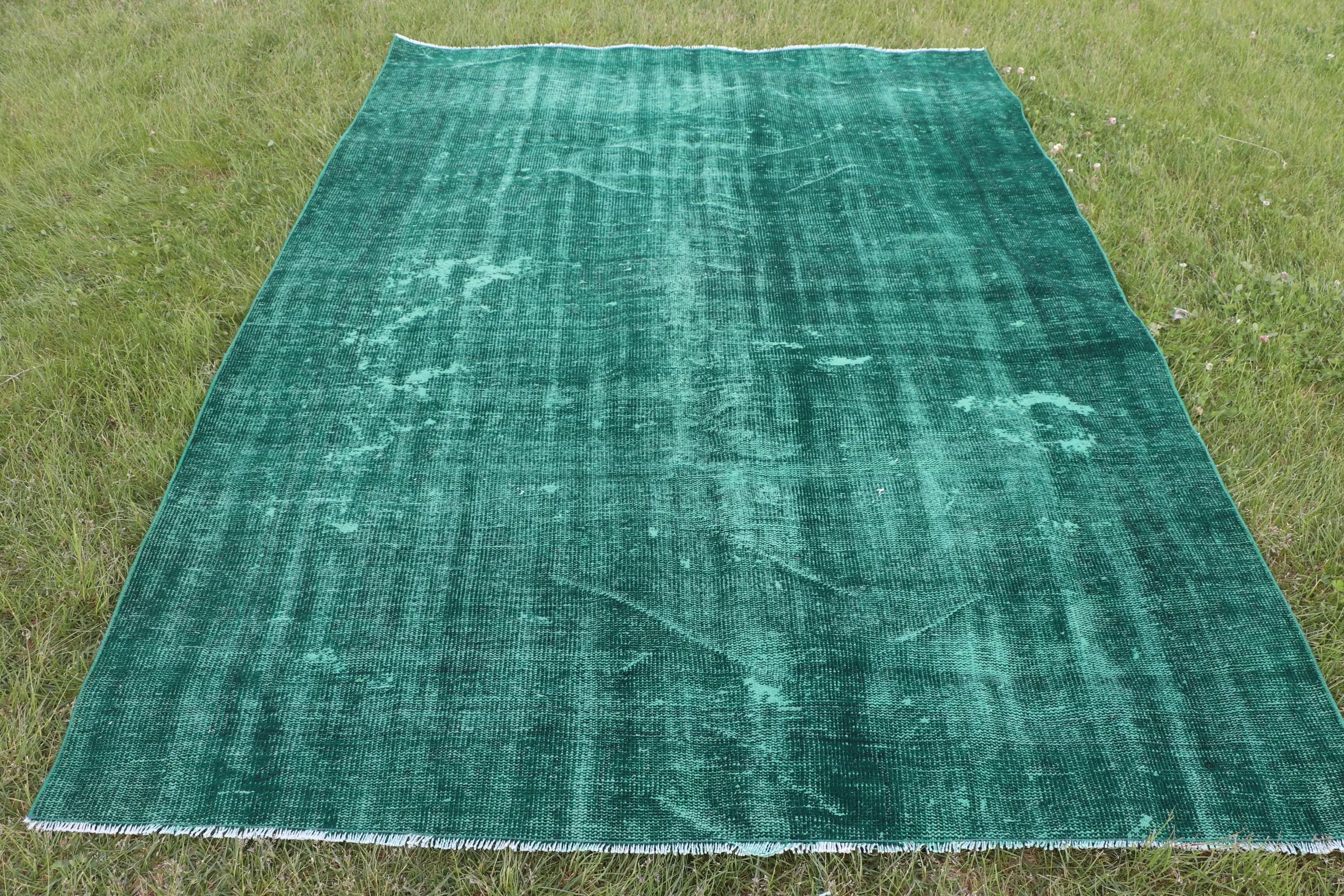 Vintage Türk Halısı, 5.9x8.3 ft Büyük Halı, Yeşil Mavi Hayvan Baskı Yün Halı - 1