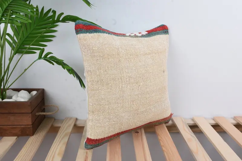Armchair Cushion Case, Interior Designer Pillow, Anatolian Pillow Cover, 16x16 Beige Pillow, Kilim Pillow, Throw Kilim Pillow, Pillow Sham - 4