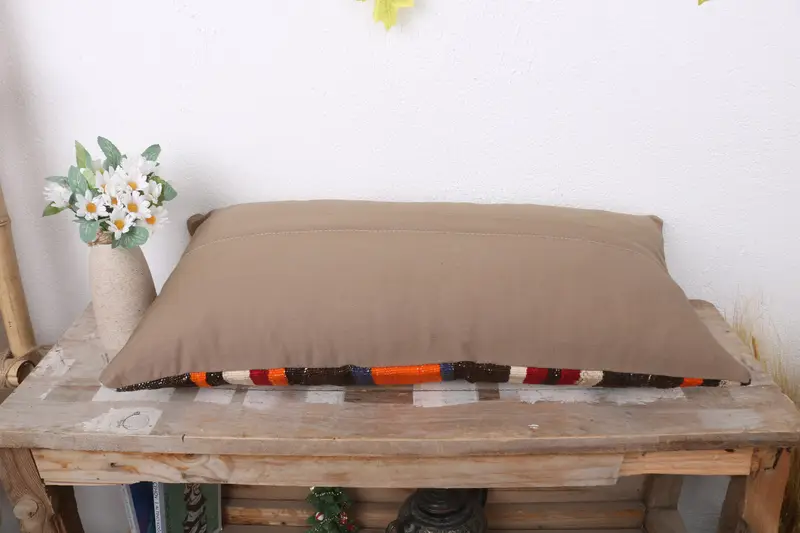 Boho Pillow Sham Cover, Lounge Throw Pillow Case, Kilim Cushion Sham, Pillow, Kilim Pillow, Neutral Throw Pillow, 12x24 Brown Cushion Cover - 7