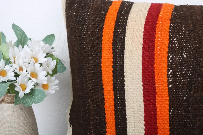 Boho Pillow Sham Cover, Lounge Throw Pillow Case, Kilim Cushion Sham, Pillow, Kilim Pillow, Neutral Throw Pillow, 12x24 Brown Cushion Cover - 3
