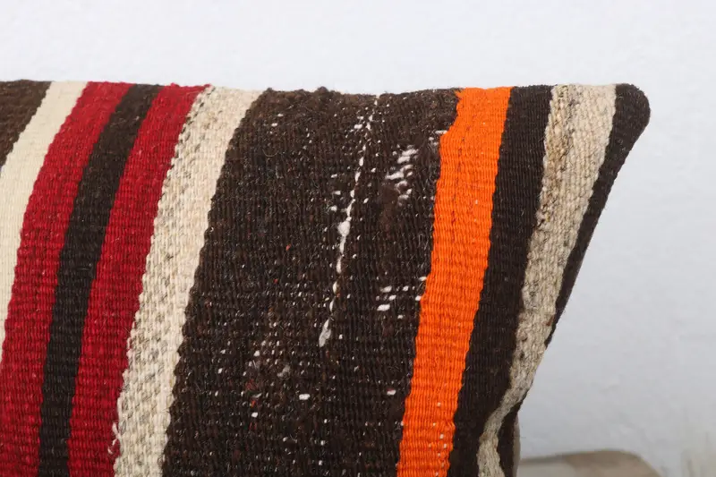 Boho Pillow Sham Cover, Lounge Throw Pillow Case, Kilim Cushion Sham, Pillow, Kilim Pillow, Neutral Throw Pillow, 12x24 Brown Cushion Cover - 5