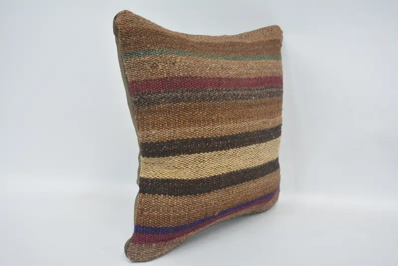 Handmade Kilim Cushion, Sustainable Pillow Case, Vintage Pillow, 12x12 Brown Cushion Cover, Kilim Cushion Sham, Bed Cushion Case, Pillow - 3