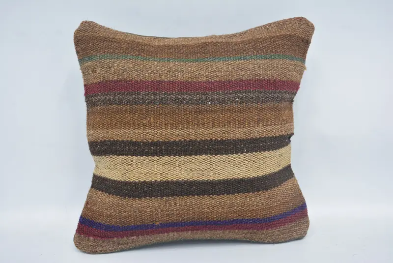 Handmade Kilim Cushion, Sustainable Pillow Case, Vintage Pillow, 12x12 Brown Cushion Cover, Kilim Cushion Sham, Bed Cushion Case, Pillow - 1