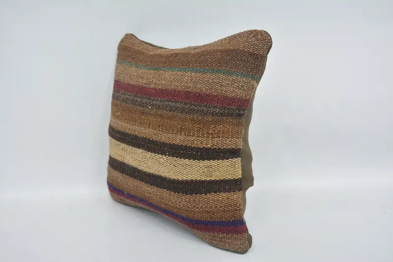 Handmade Kilim Cushion, Sustainable Pillow Case, Vintage Pillow, 12x12 Brown Cushion Cover, Kilim Cushion Sham, Bed Cushion Case, Pillow - 4