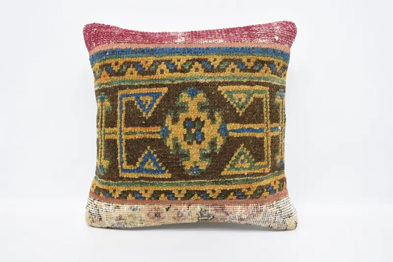 Cushion Case, Vintage Pillow, Turkish Pillow, Ethnical Kilim Rug Pillow, Decorative Cushion Case, 18x18 Orange Cushion Case - 1