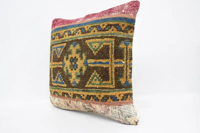 Cushion Case, Vintage Pillow, Turkish Pillow, Ethnical Kilim Rug Pillow, Decorative Cushion Case, 18x18 Orange Cushion Case - 4