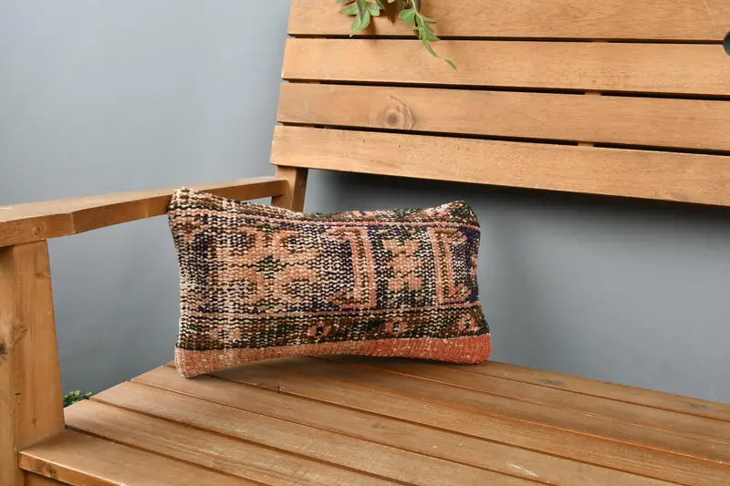 Boho Pillow, Antique Pillows, Pillow Cover, Turkish Bench Pillow Sham, 8x16 Orange Pillow Sham, Vintage Kilim Throw Pillow - 1