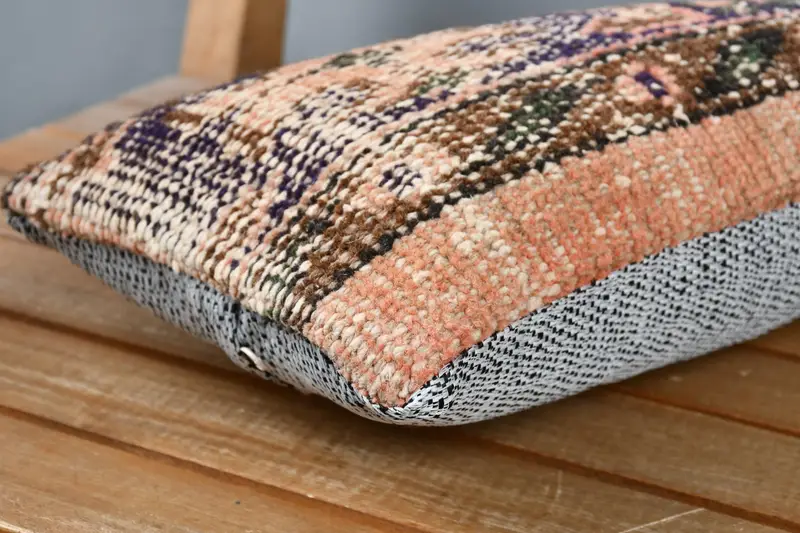 Boho Pillow, Antique Pillows, Pillow Cover, Turkish Bench Pillow Sham, 8x16 Orange Pillow Sham, Vintage Kilim Throw Pillow - 4