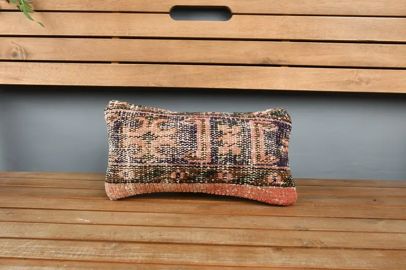 Boho Pillow, Antique Pillows, Pillow Cover, Turkish Bench Pillow Sham, 8x16 Orange Pillow Sham, Vintage Kilim Throw Pillow - 6