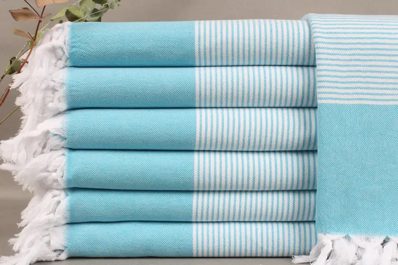 Beach Towel Turkish Cotton Turquoise Striped, 40x71 Inches